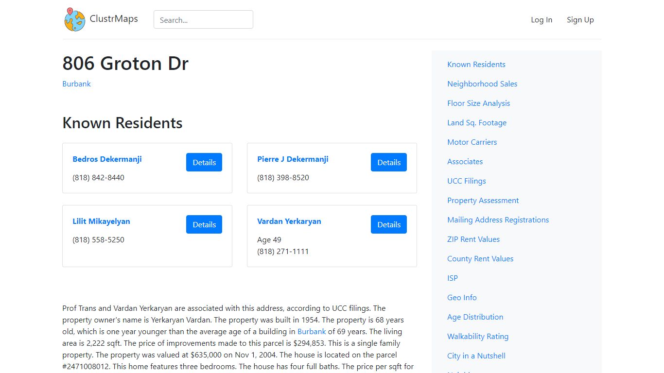 806 Groton Dr, Burbank, CA - Yerkaryan Vardan Public Records